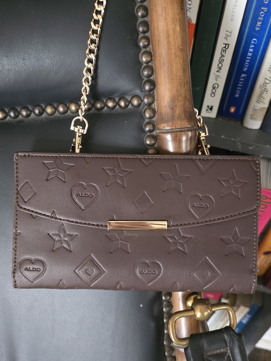 Aldo Handbags - ALDO Brown Embossed Vegan Leather MiniBag with Gold Chain